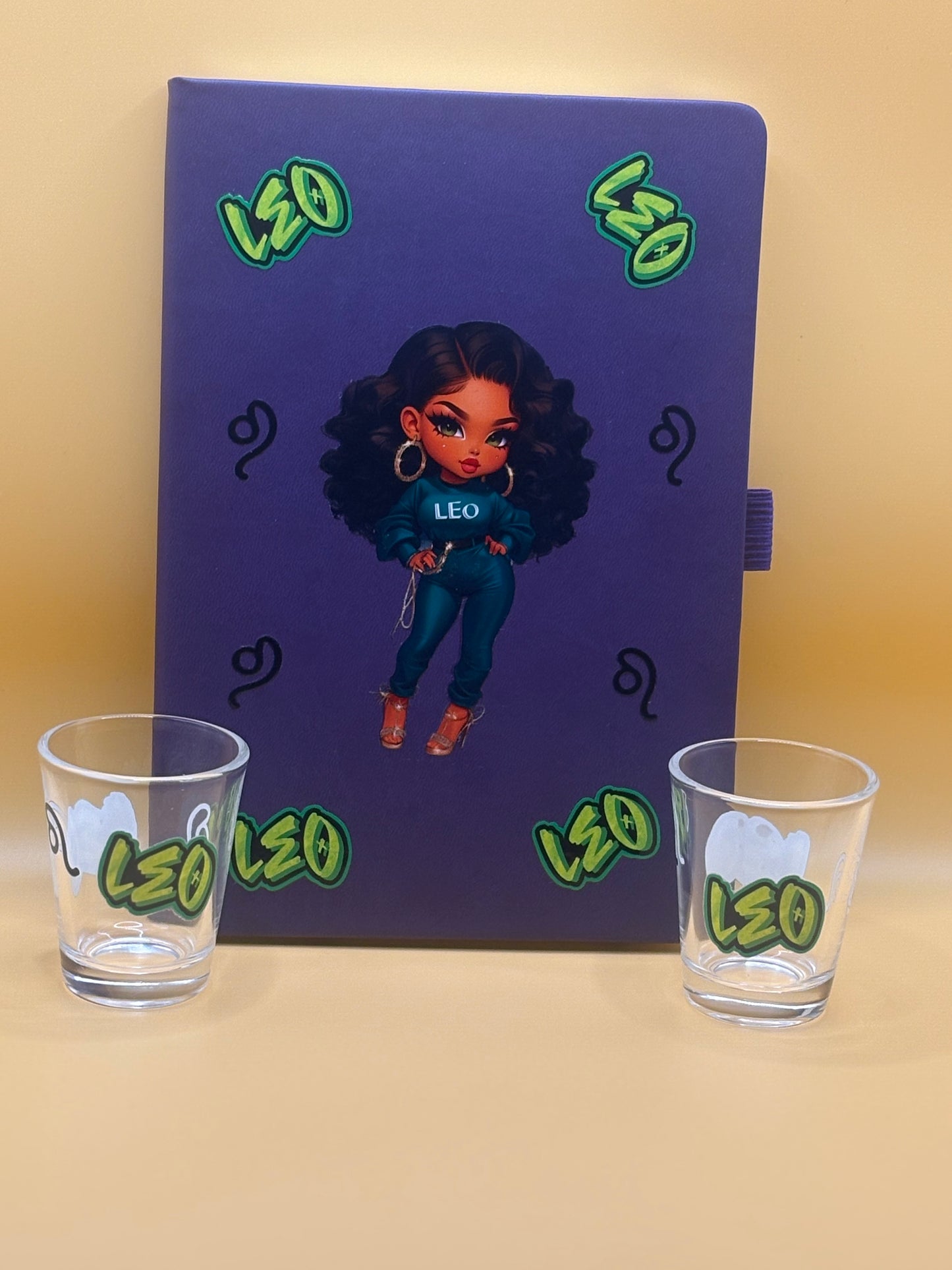 Leo shot glass & notebook bundle