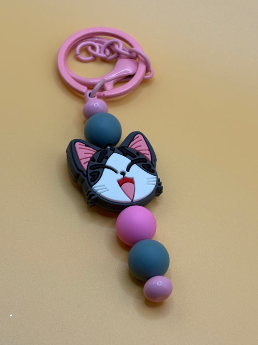 Pink & Grey kitten keychain
