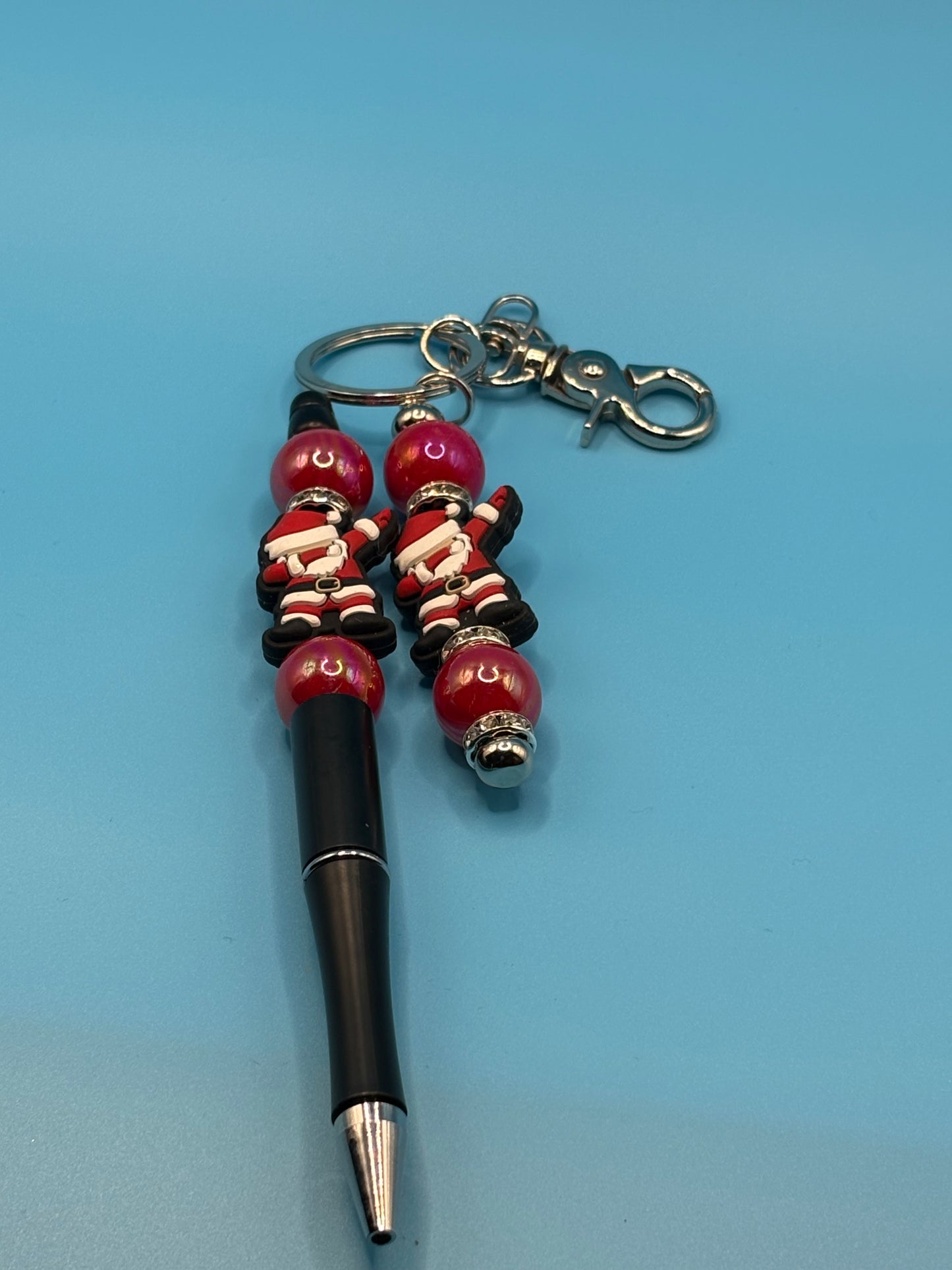 Red Dancing Santa Pen & Keychain Bundle