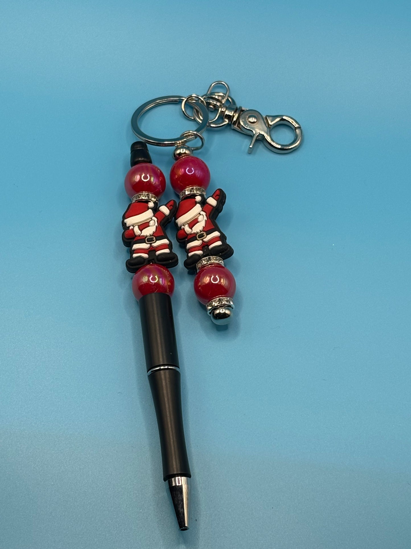 Red Dancing Santa Pen & Keychain Bundle